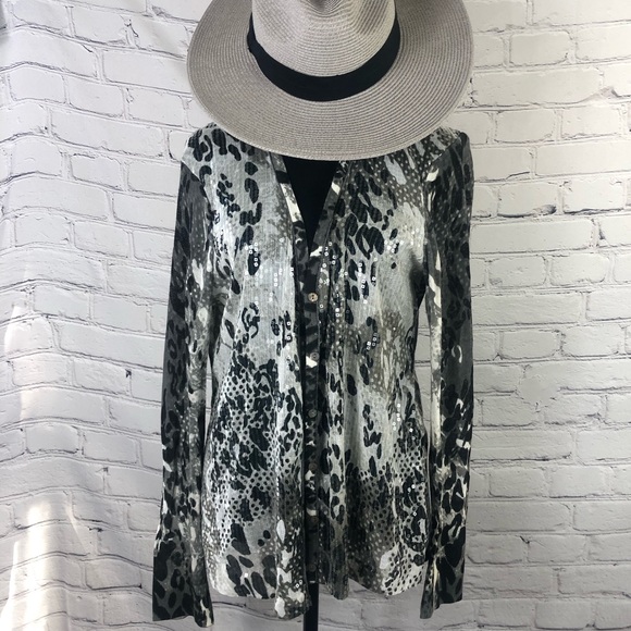 Chico’s: Sequin Animal Print Cardigan button up  Sweater. Size(2) - Picture 7 of 10